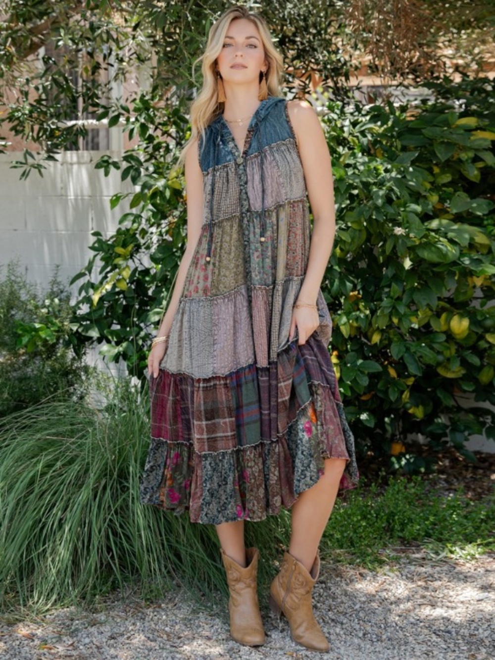 Young Threads Patchwork Denim Hooded Dress